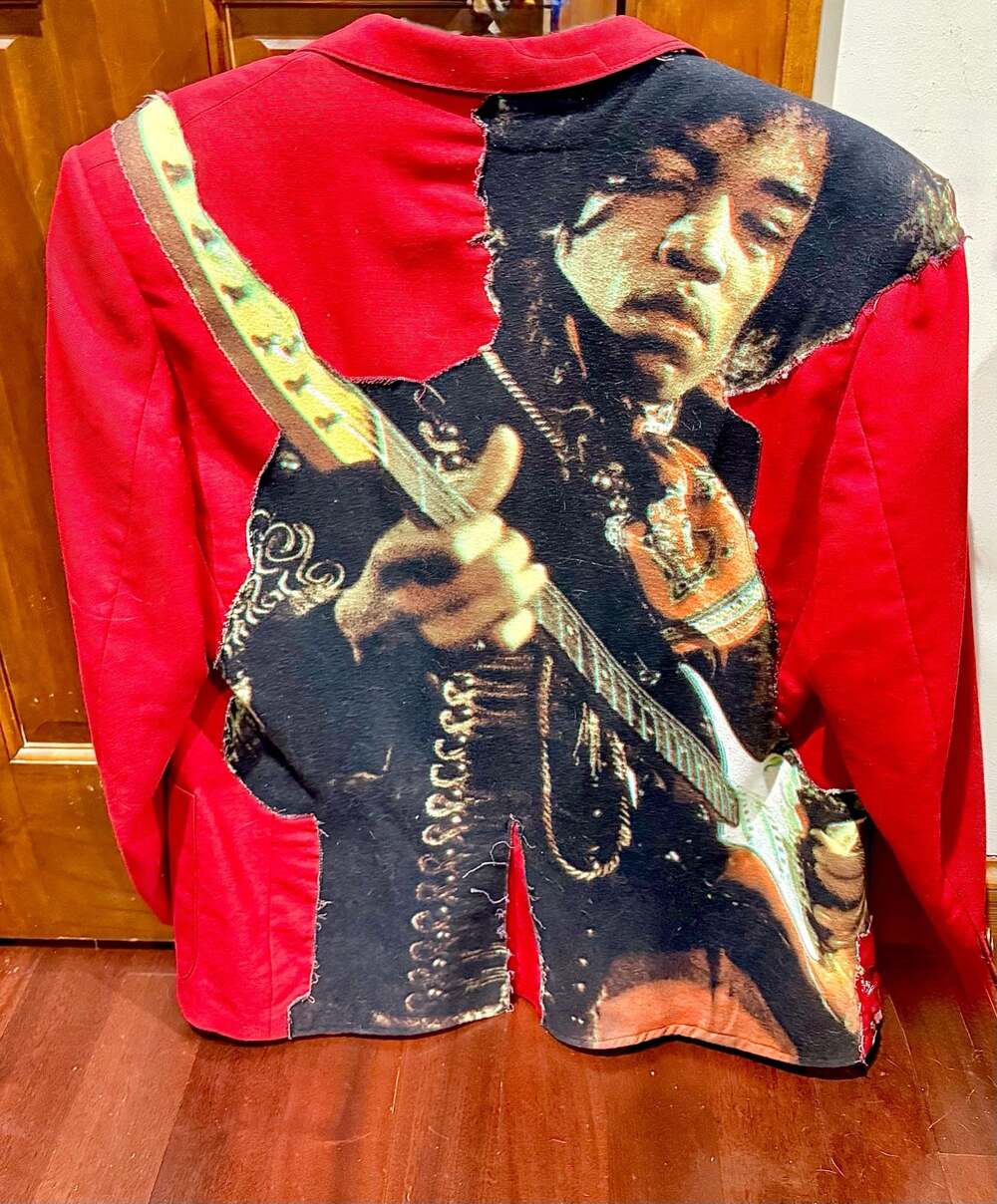 Henley by Tip Top VTG Jimi Hendrix Graphic Upcycled Red Blazer